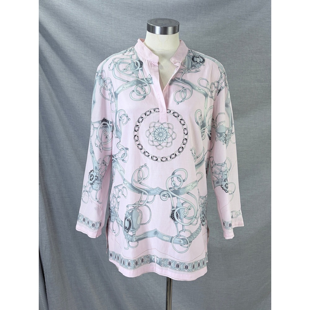 J. McLaughlin Pink Silk Blend Equestrian Bit Tunic Blouse Womens 12